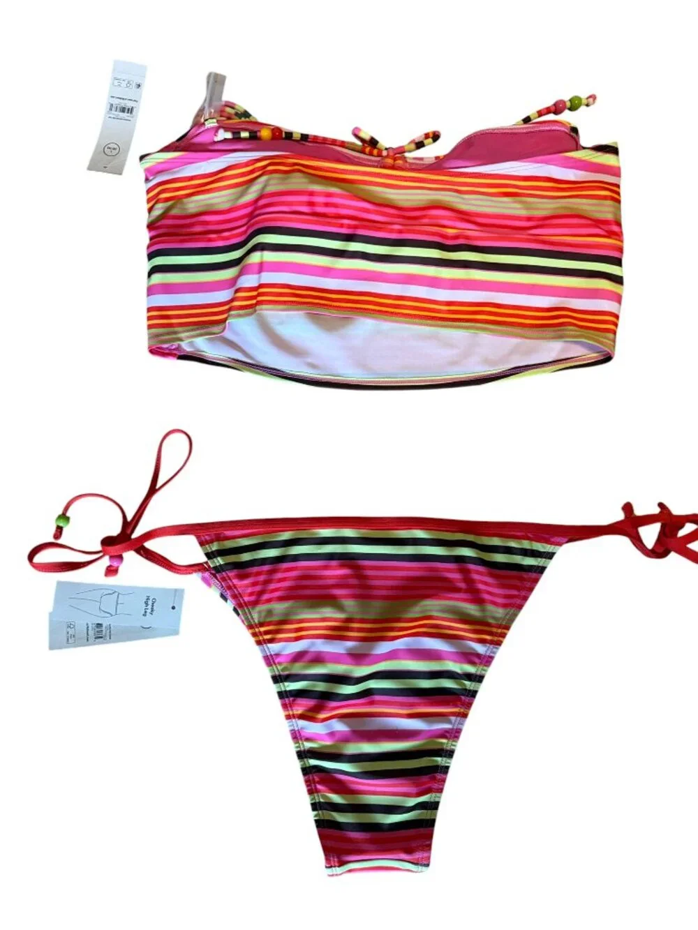 No Boundaries Multicolor Striped Bandeau Bikini Set – Size S (4‑6) NWT